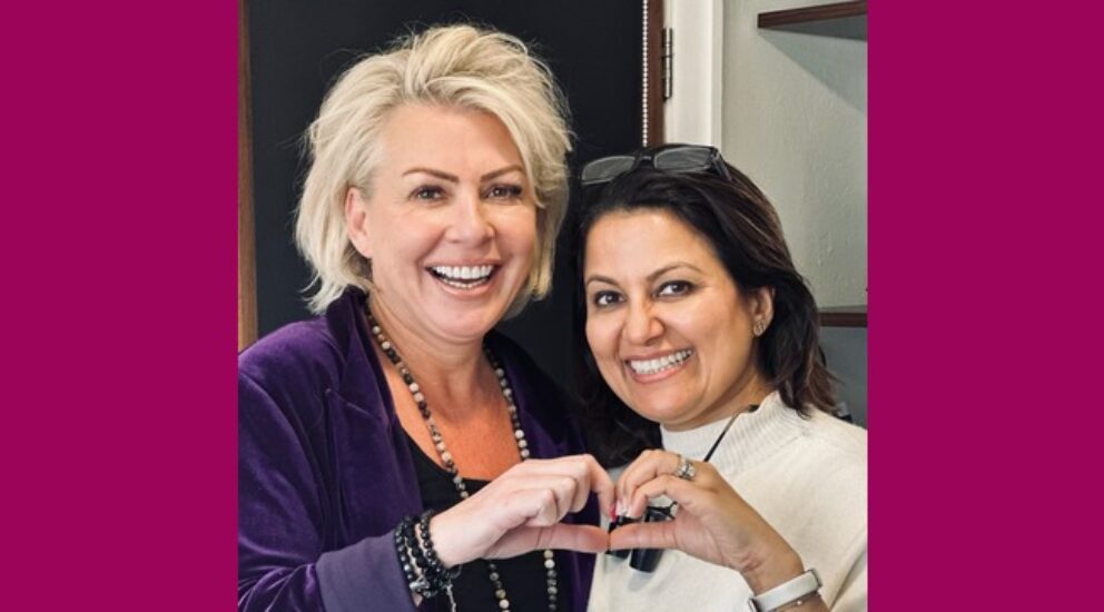 Dr. Aisha and Cheshire Connector Joanna smiling after a successful smile makeover at Sale Dental.